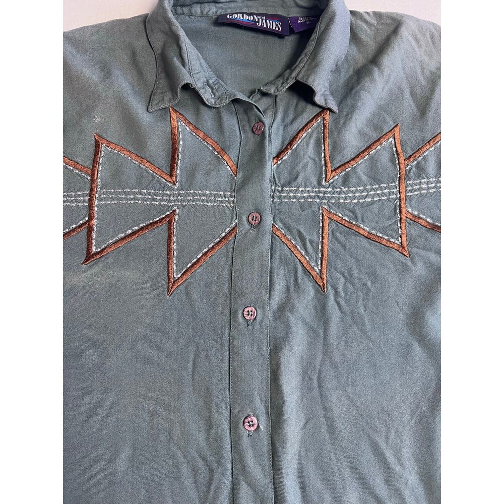 Vintage Gordon James Mens XL Western Shirt Rayon Embroidered Rodeo Cowboy 90s - Picture 3 of 8